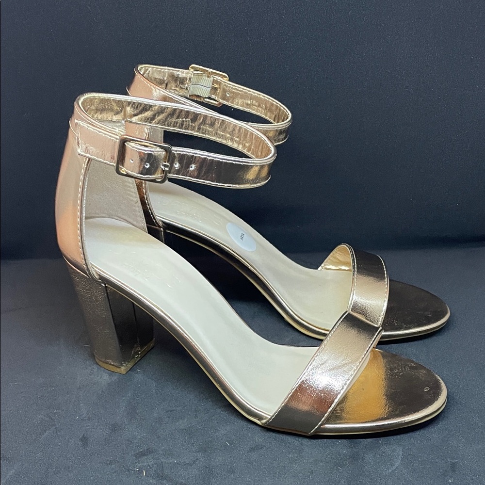 David's Bridal Rose Gold Ankle-Strap Block Heels - Arya